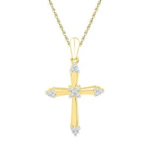 10 Karat Yellow Gold Diamond Tipped Cross With Chain