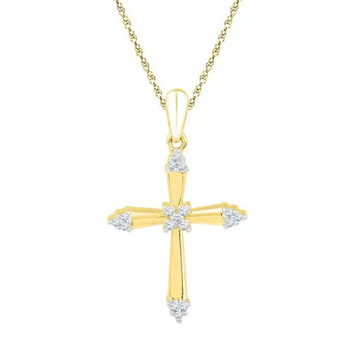 10 Karat Yellow Gold Diamond Tipped Cross With Chain