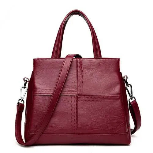 3 Main Pockets Women Casual PU Leather Handbag