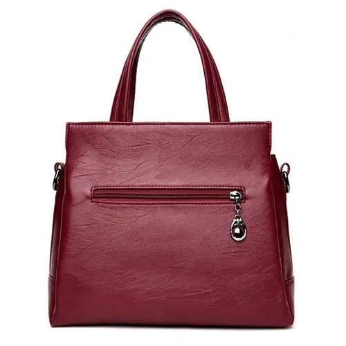 3 Main Pockets Women Casual PU Leather Handbag