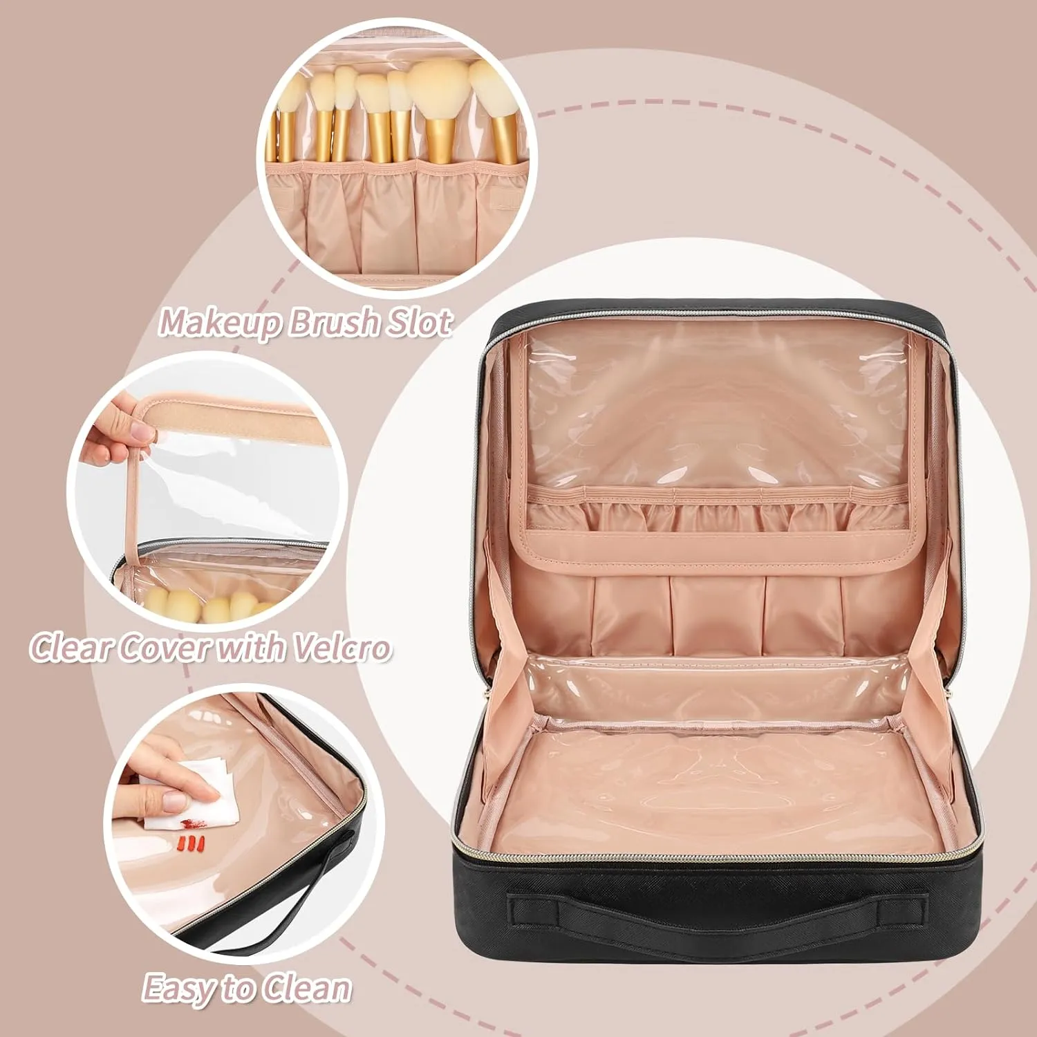 90° Wide Open for Easily Access, Waterproof Travel Makeup Bag