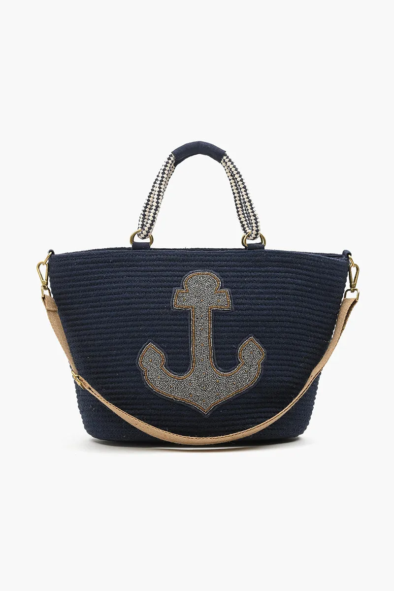 Anchor Embellished Large Jute Tote