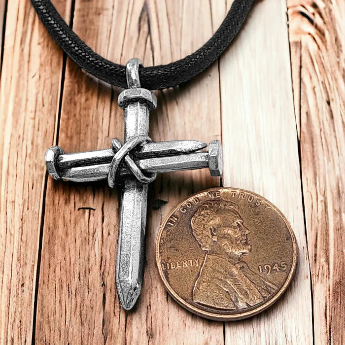 Antique Nail Cross Necklace In Pewter