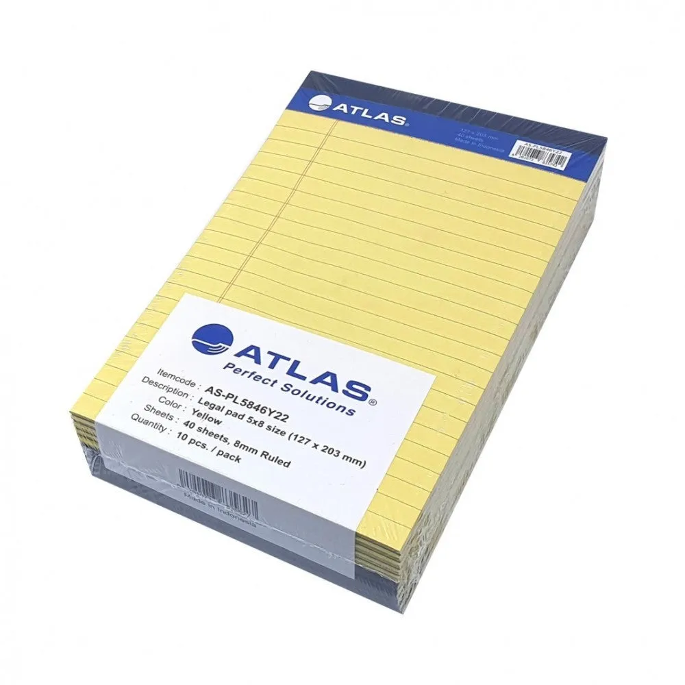 Atlas 40 Sheet Legal Pad 5 x 8Inch Yellow