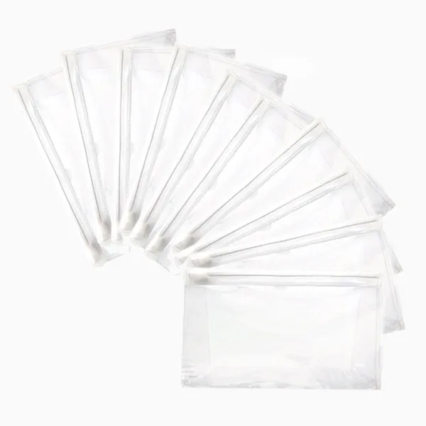 Barneys Transparent Cosmetic Bag - Clear/White Slide Lock - Med - 10 Pieces