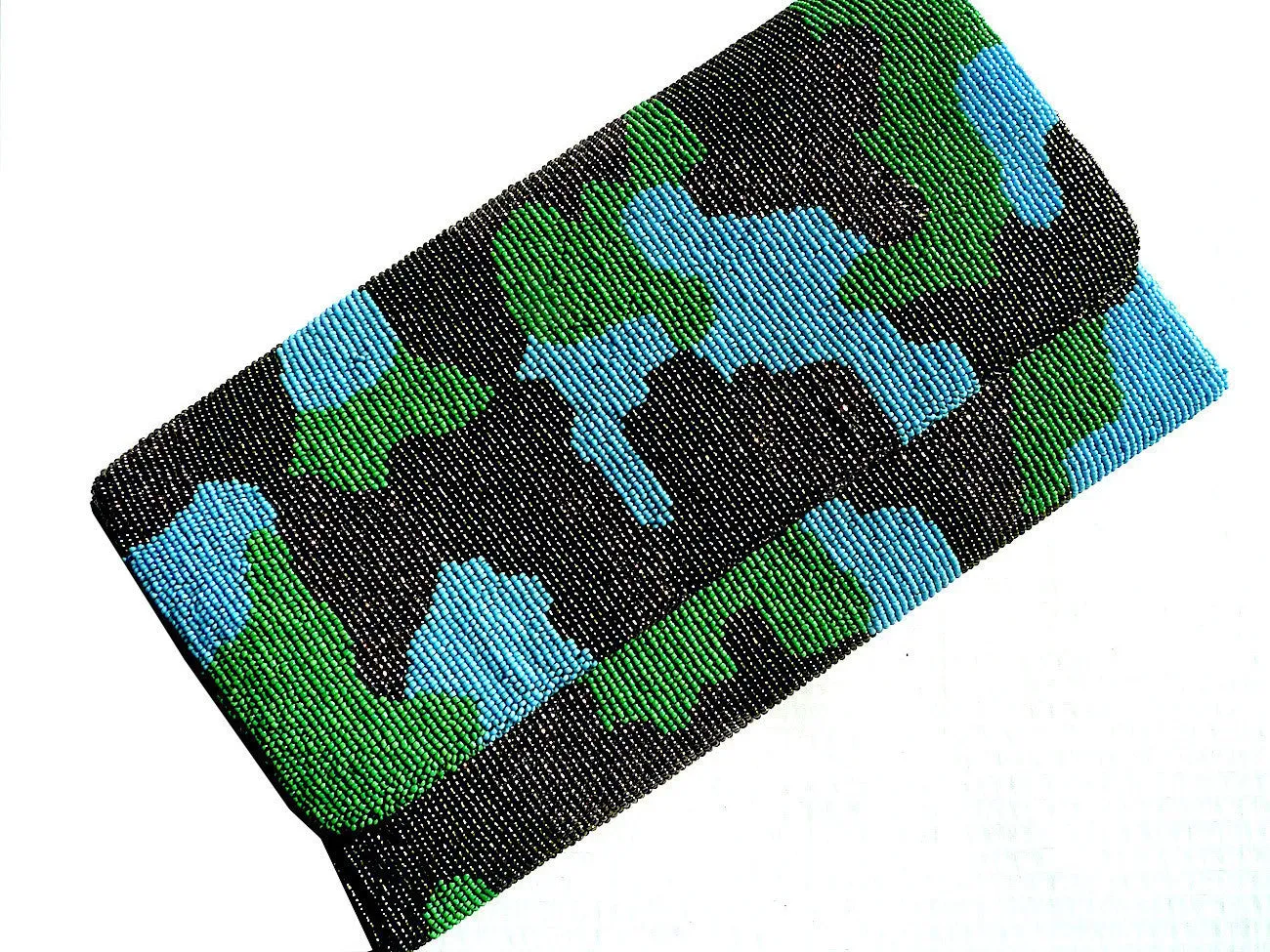 Beaded Large Envelope Clutch Bag Camouflage Royal Blue