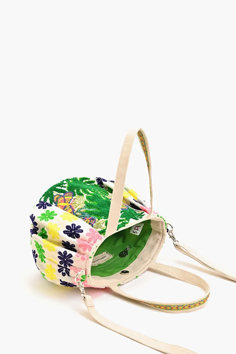 Beaded Ruched Tote with Crossbody Strap-Tropical