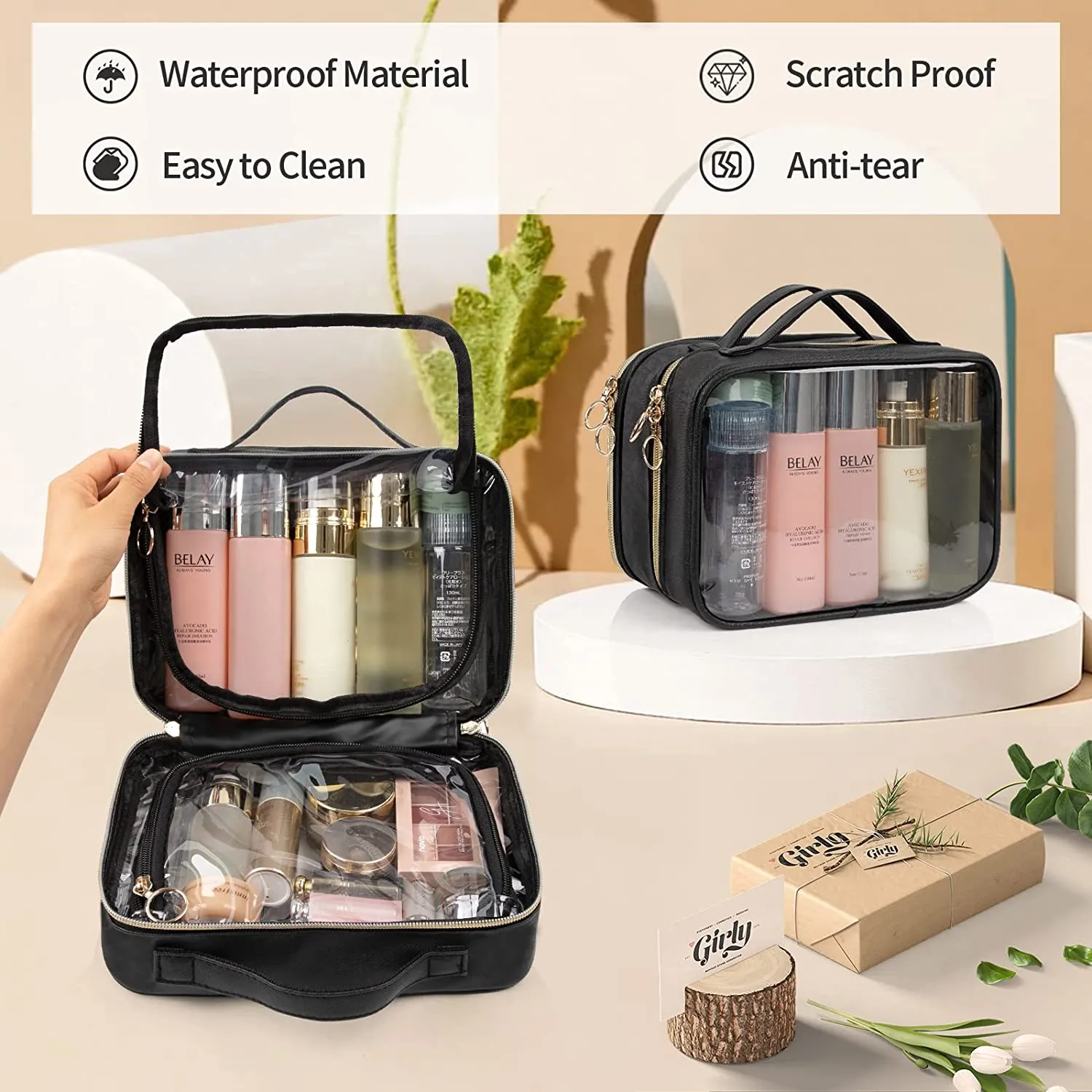 Black Double Layer Clear Makeup Case