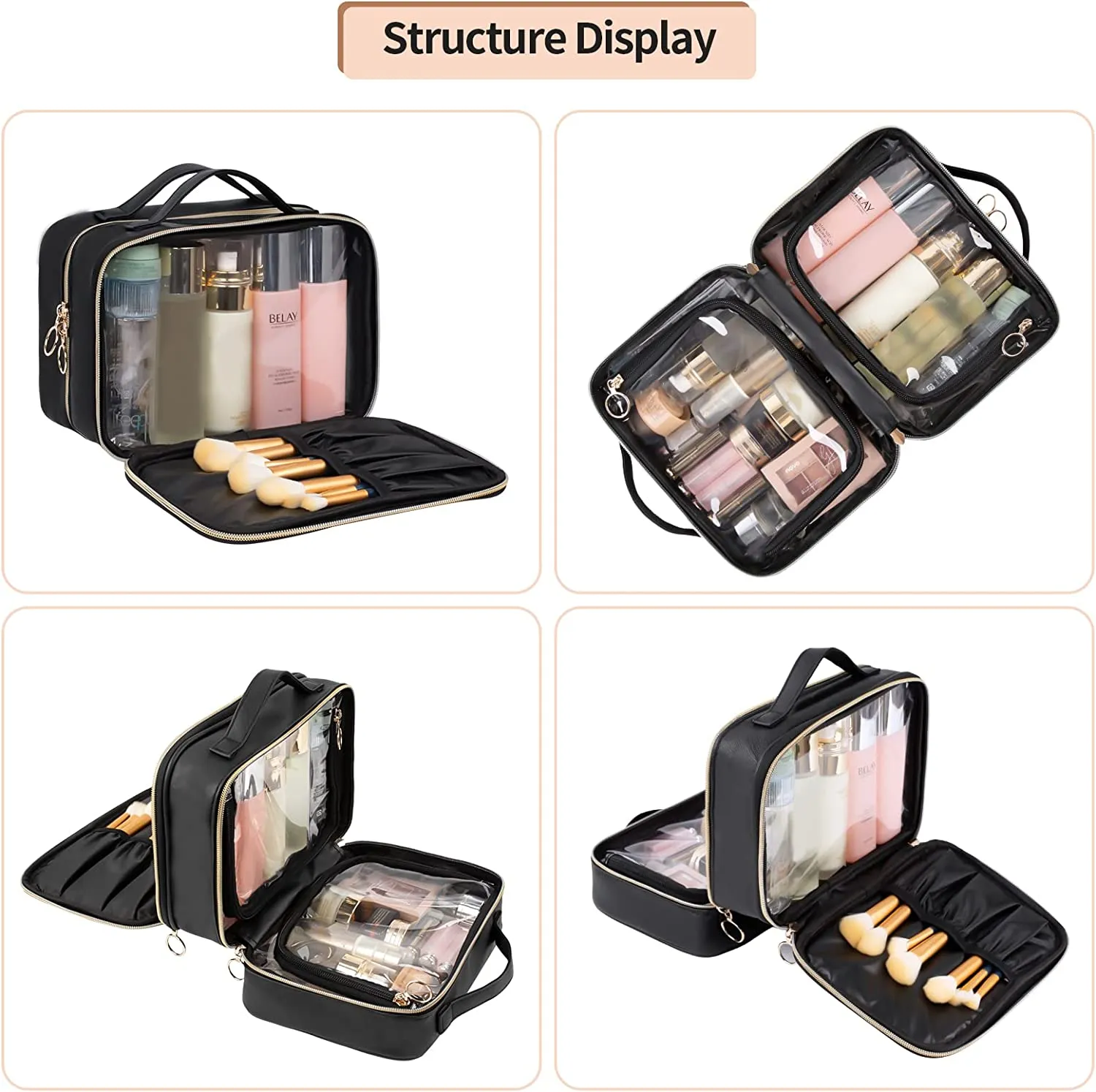 Black Double Layer Clear Makeup Case