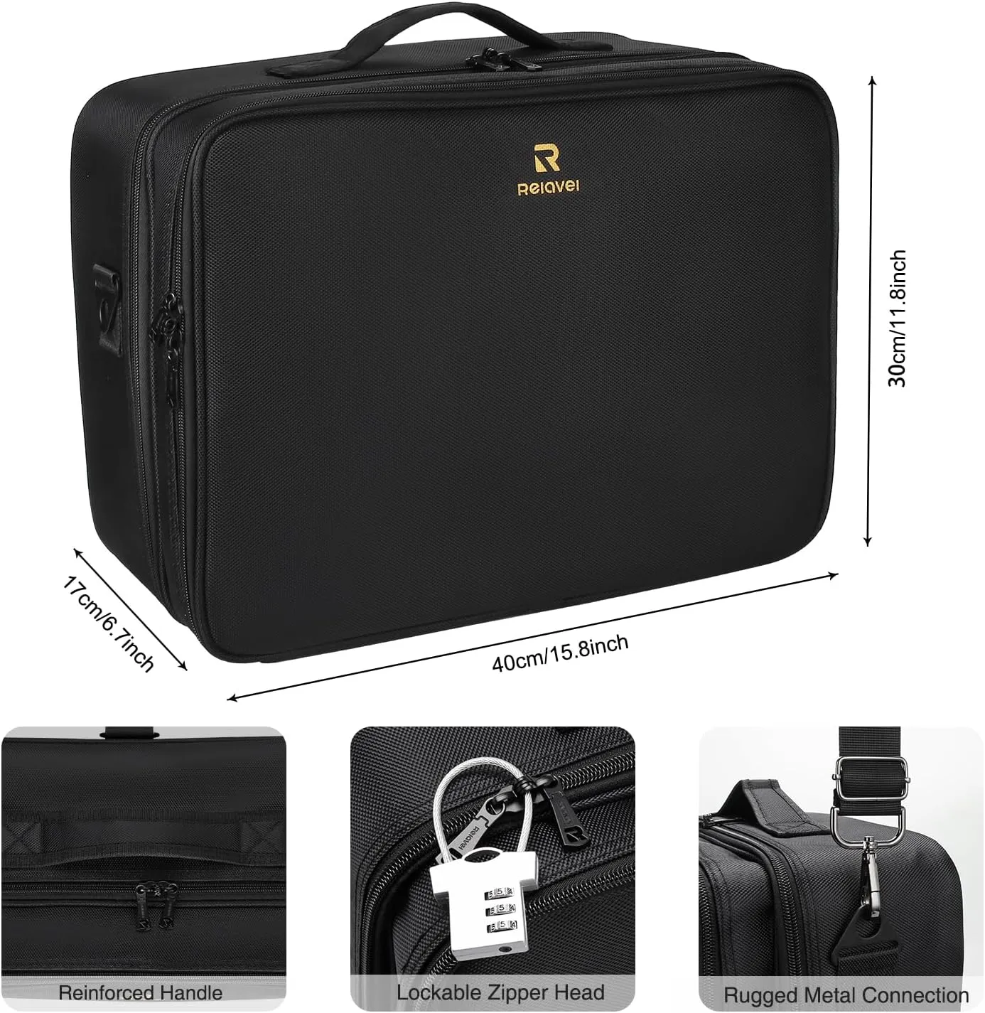 Black Extra Large Makeup Case with Plastic Dividers