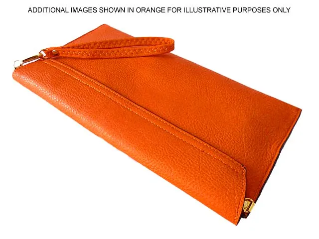 BROWN OVER-SIZED ENVELOPE CLUTCH BAG WITH LONG CROSS BODY AND WRISTLET STRAP