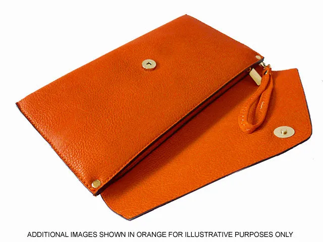 BROWN OVER-SIZED ENVELOPE CLUTCH BAG WITH LONG CROSS BODY AND WRISTLET STRAP