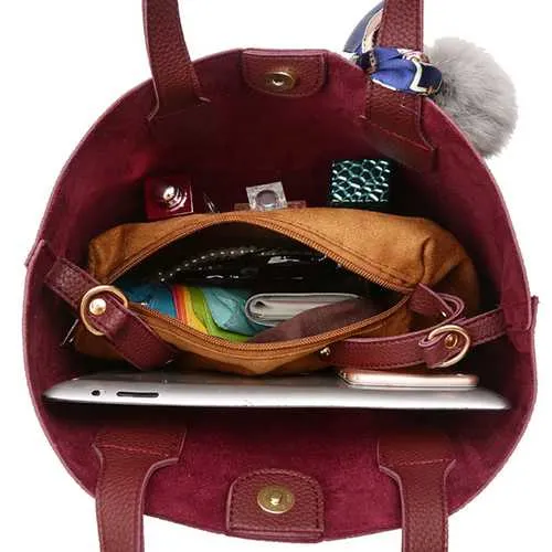 Bucket Handbag Messenger Bag Fur Ball Scarf Bag For Women