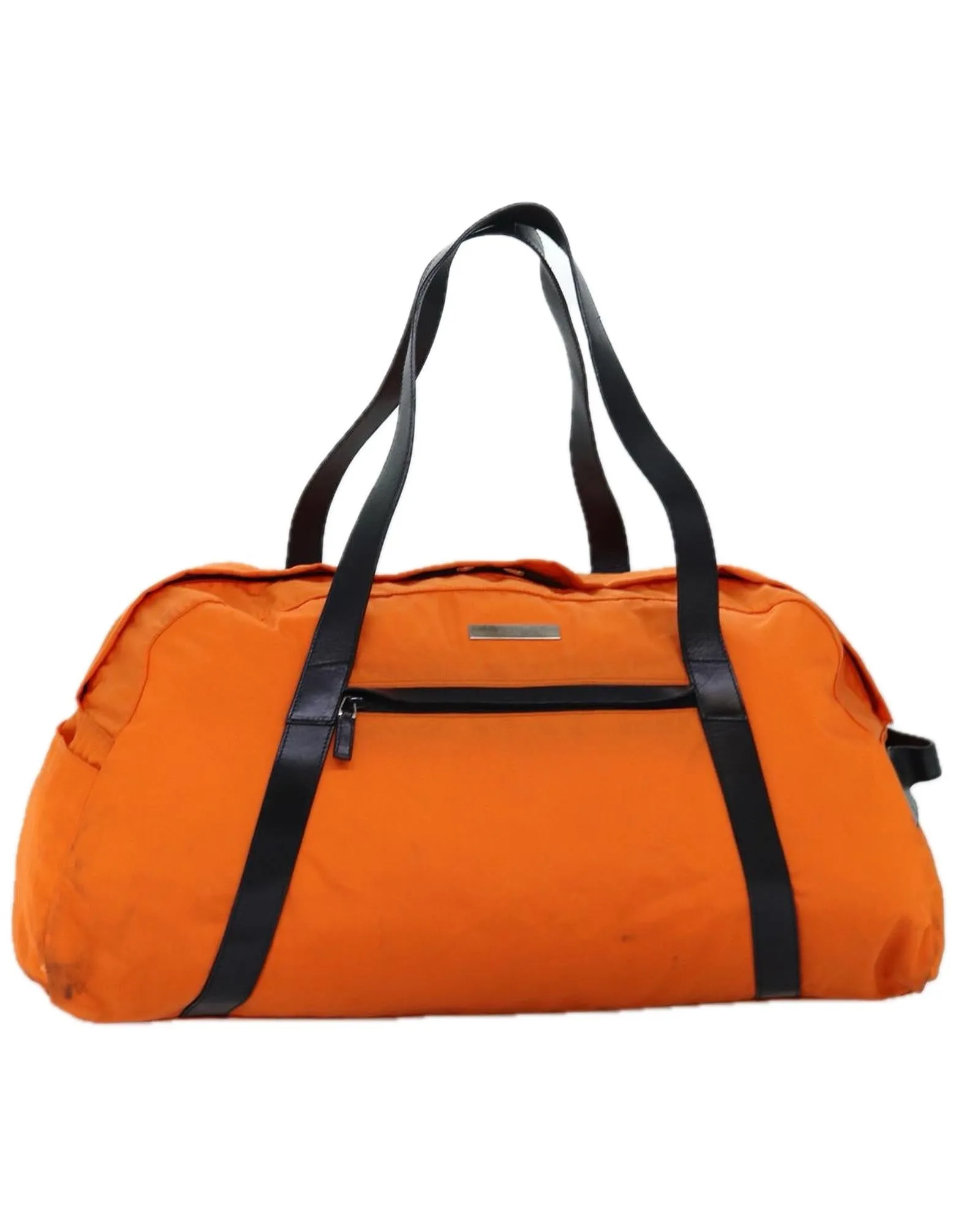 Canvas Boston Bag with Orange Hue and Multiple Compartments