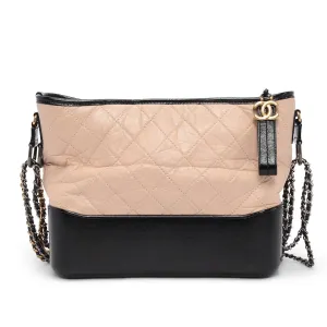 Chanel Beige & Black Distressed Calfskin Gabrielle Hobo Bag