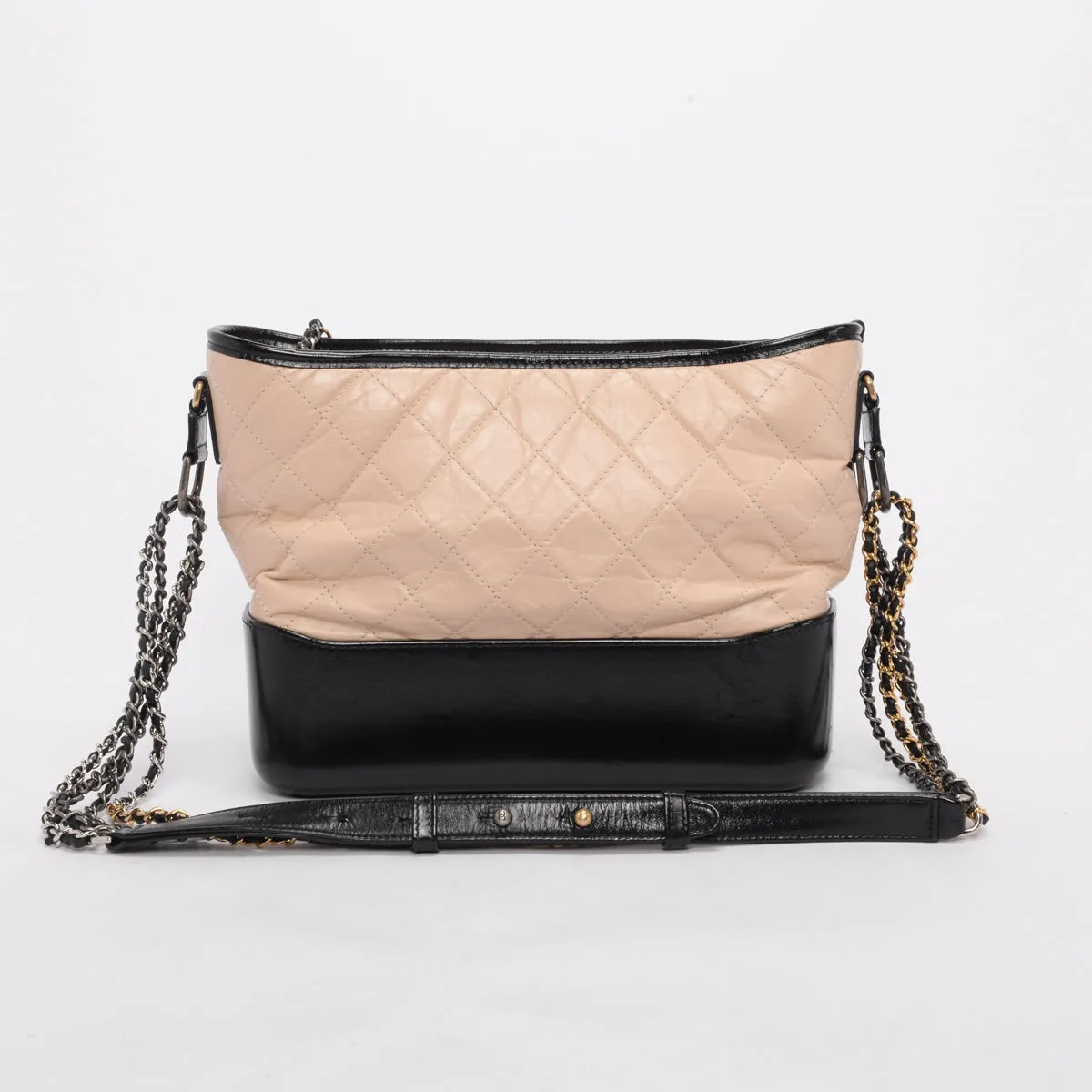 Chanel Beige & Black Distressed Calfskin Gabrielle Hobo Bag