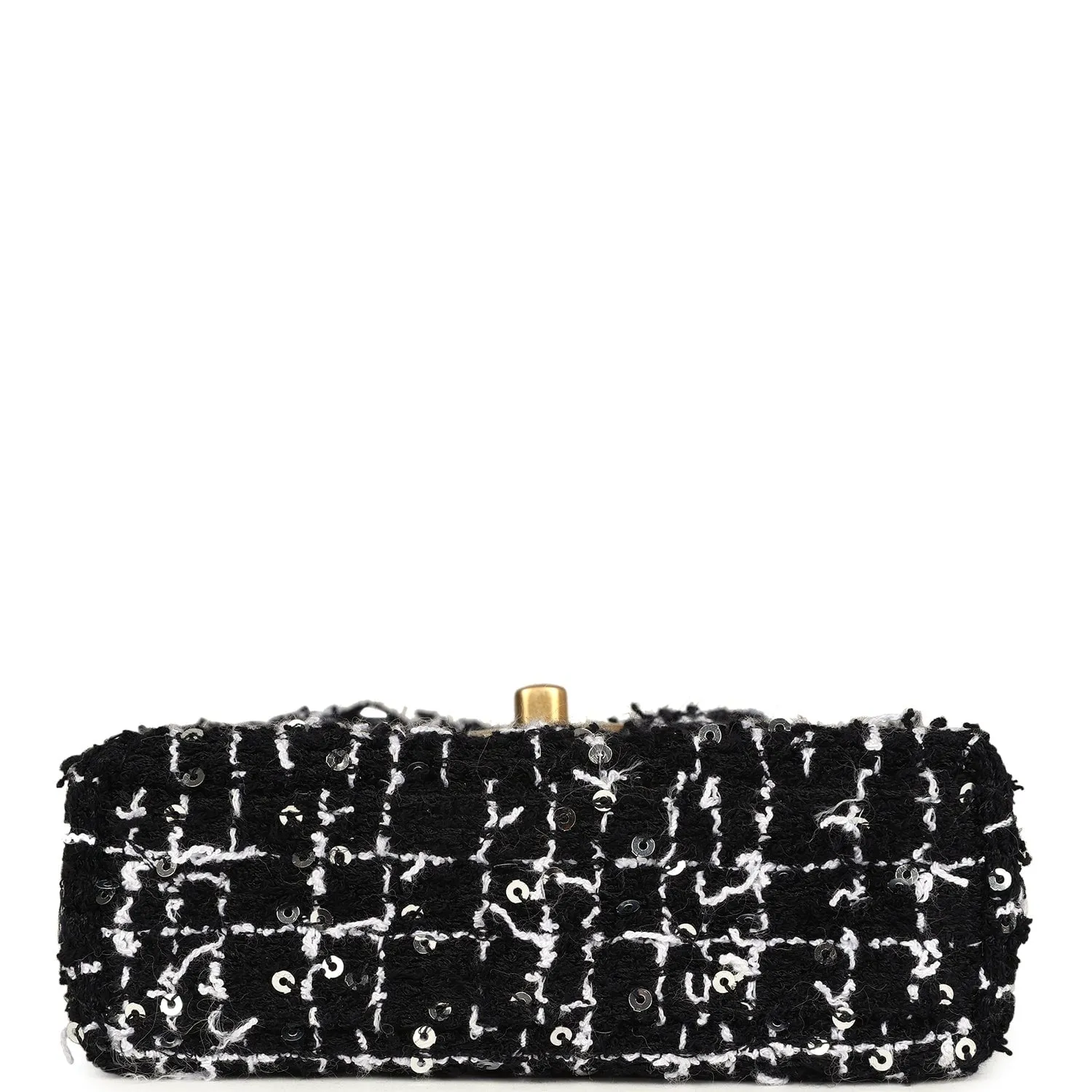 Chanel Nano Kelly Shopper Black, White & Sequin Tweed Brushed Gold Hardware