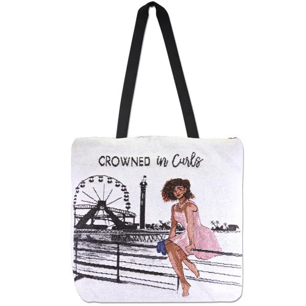 CROWNED IN CURLS WOVEN TOTEBAG