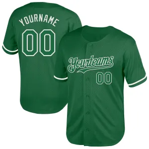 Custom Kelly Green White Mesh Authentic Throwback Baseball Jersey