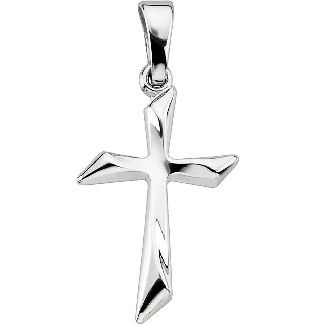 Dazzling Holy Hollow Cross in Solid 14 Karat White Gold