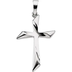 Dazzling Holy Hollow Cross in Solid 14 Karat White Gold