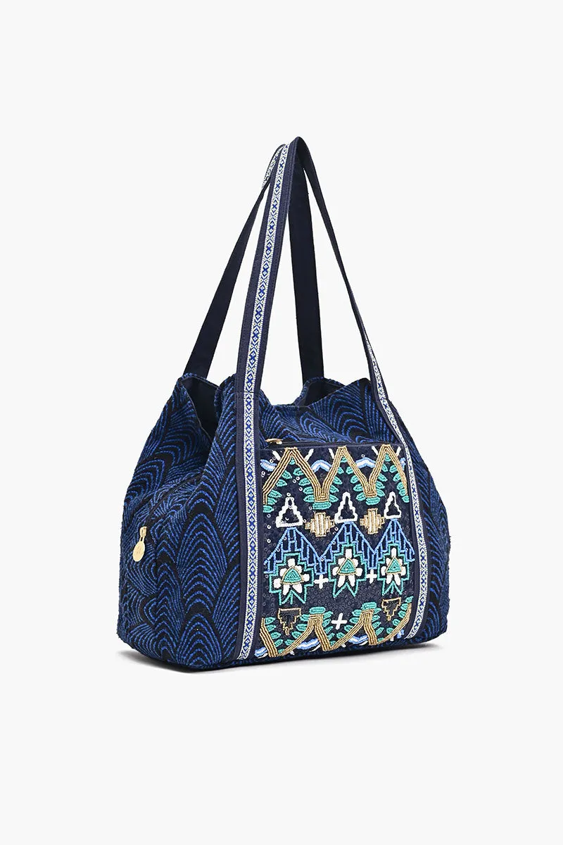 Denim Triple Entry Embellished Shoulder Bag