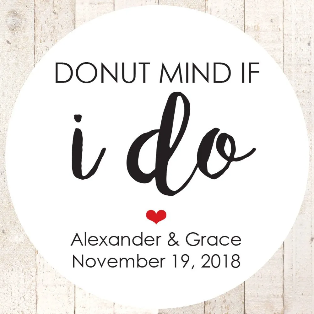 Donut Wedding Favors, Donut Mind If I Do Stickers, Rustic Wedding Favors, Bridal Shower Favors, Personalized Stickers - Set of 24