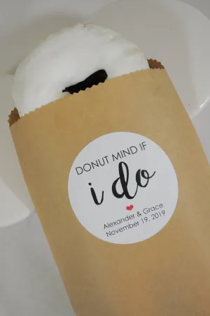 Donut Wedding Favors, Donut Mind If I Do Stickers, Rustic Wedding Favors, Bridal Shower Favors, Personalized Stickers - Set of 24