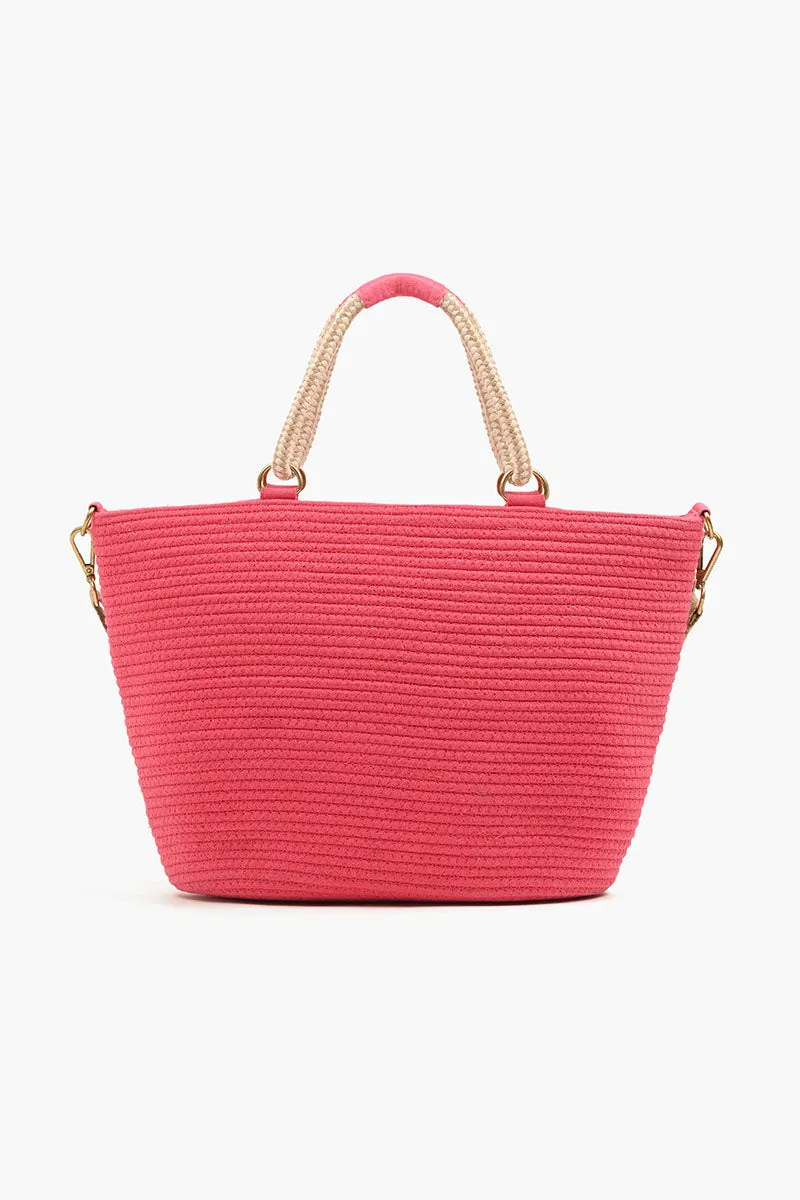 Embellished Jute Tote with Crossbody Strap-Pink Starfish