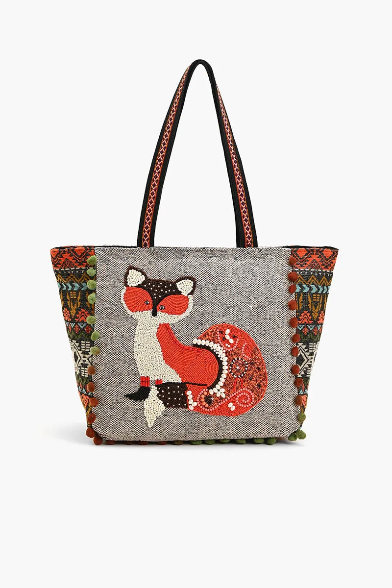 Embellished Shopper Tote Fox