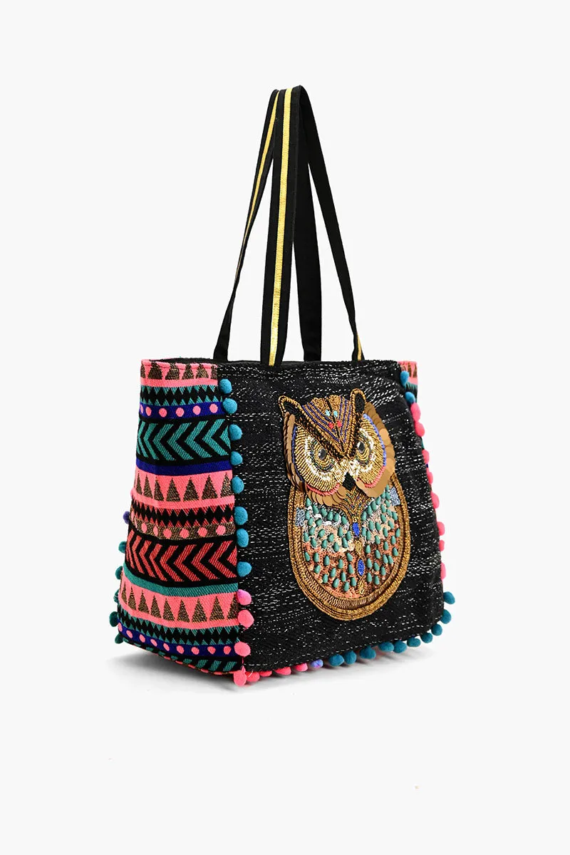 Embellished Shopper Tote Owl