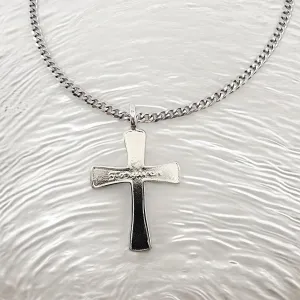 Forgiven Cross Rhodium Metal Finish Curb Chain Necklace