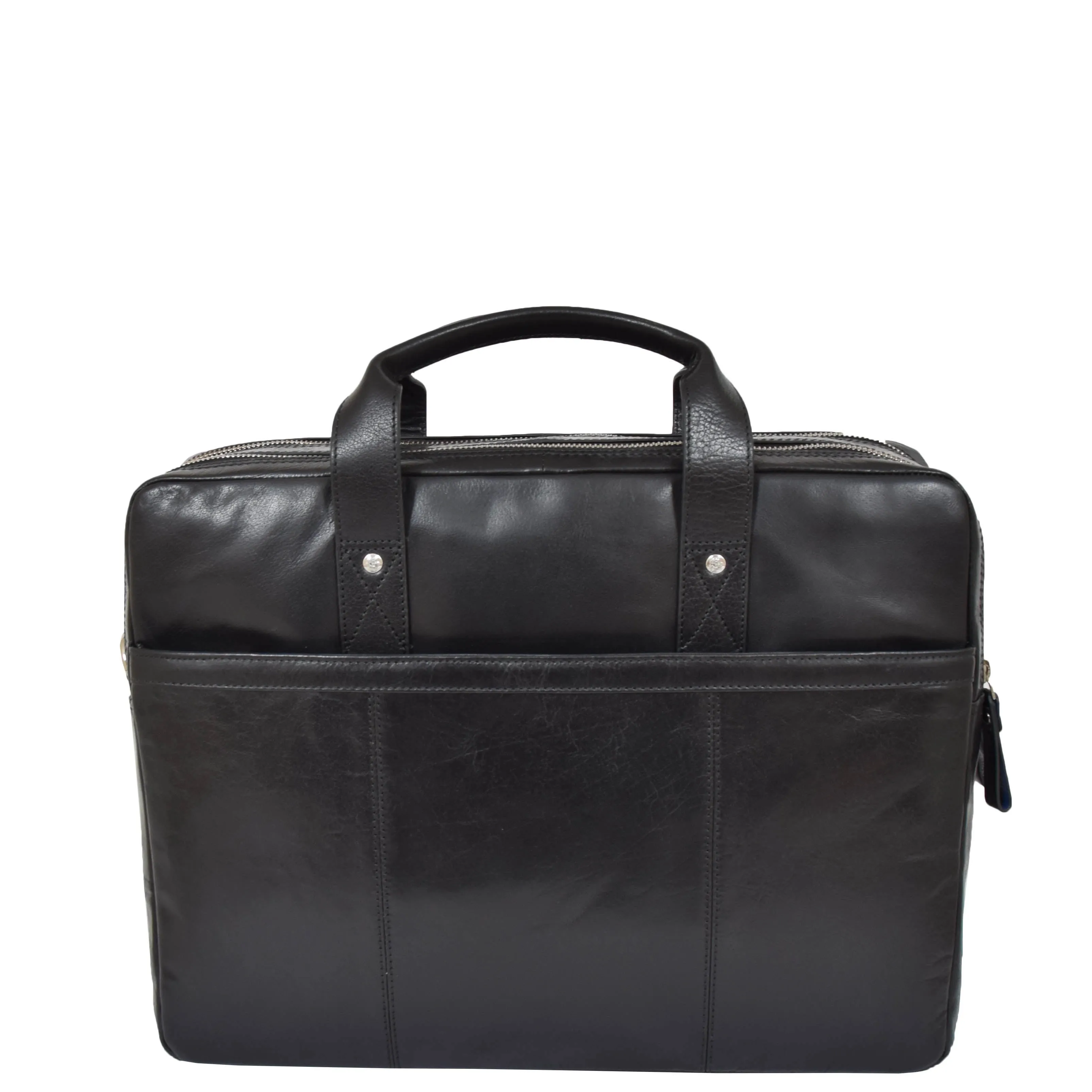 Genuine Leather Briefcase Laptop Organiser Business Office Bag A124 Black