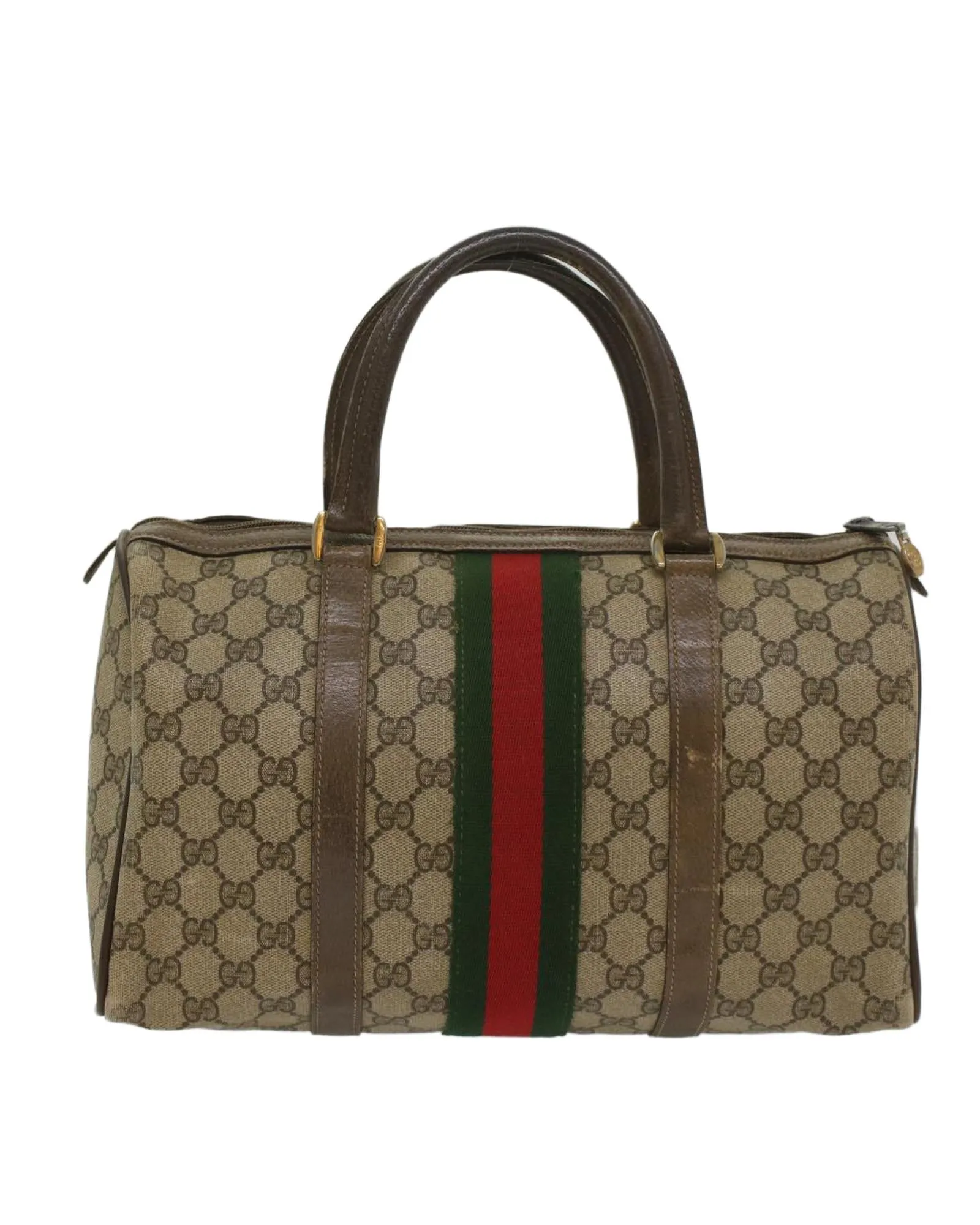 GG Canvas Web Boston Bag with Red and Green Accents