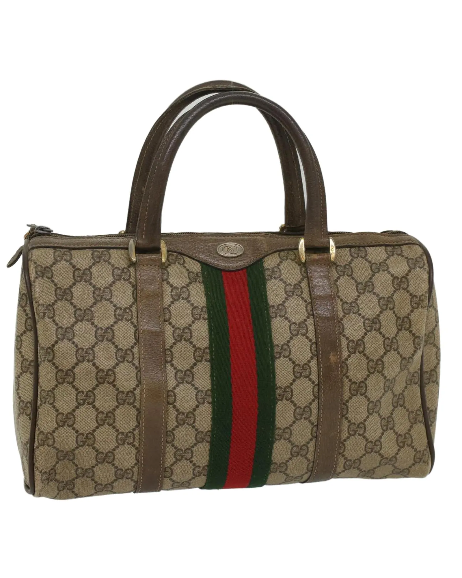 GG Canvas Web Boston Bag with Red and Green Accents