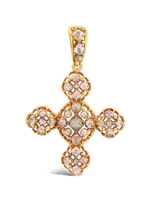 Gold & Crystal Antique Cross Pendant