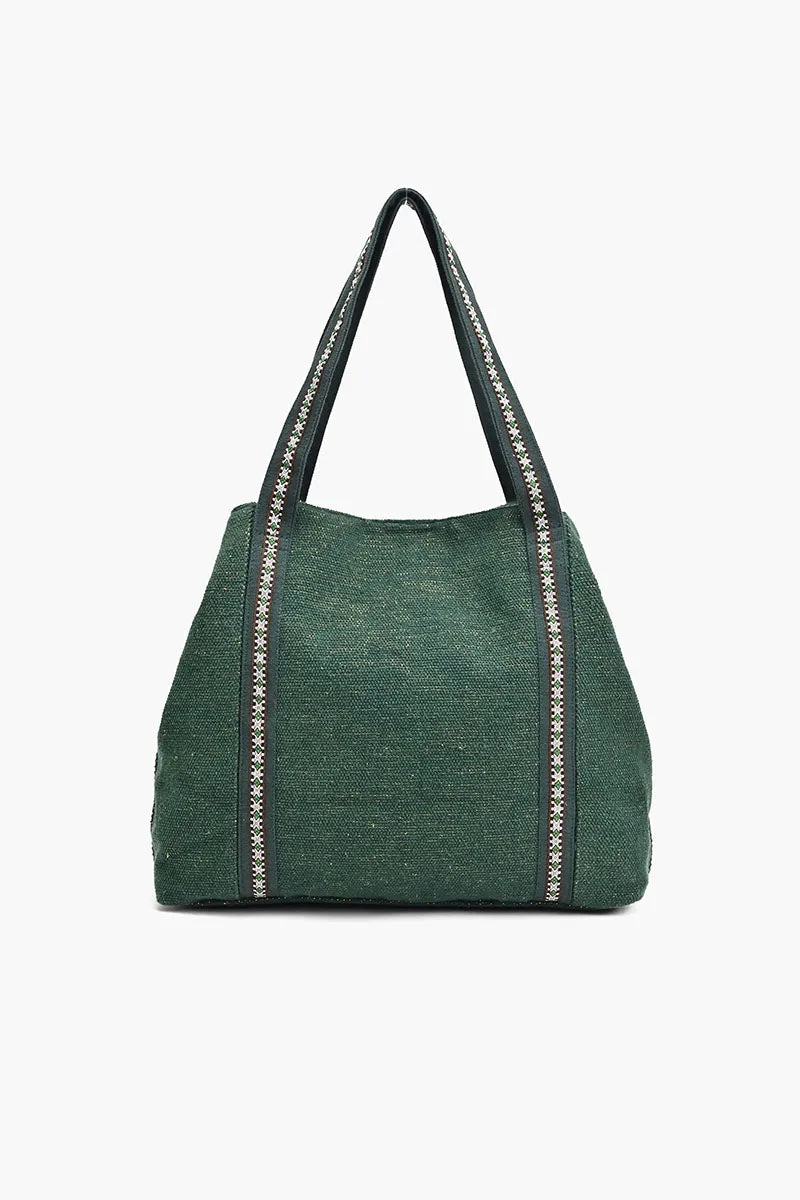 Green Triple Entry Embellished Shoulder Bag