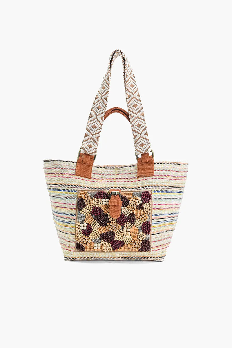 Handcrafted Earth-Tone Embellished Tote