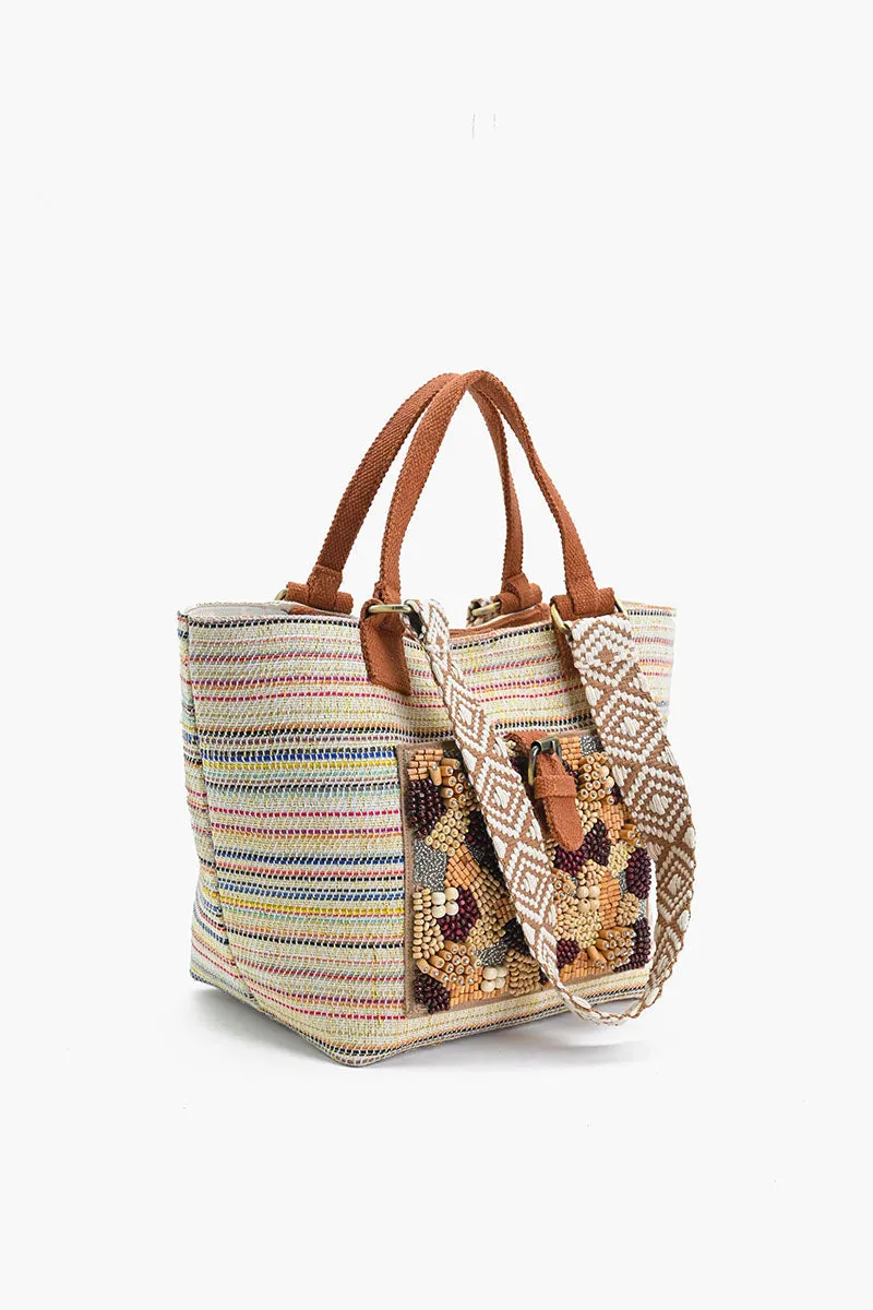 Handcrafted Earth-Tone Embellished Tote