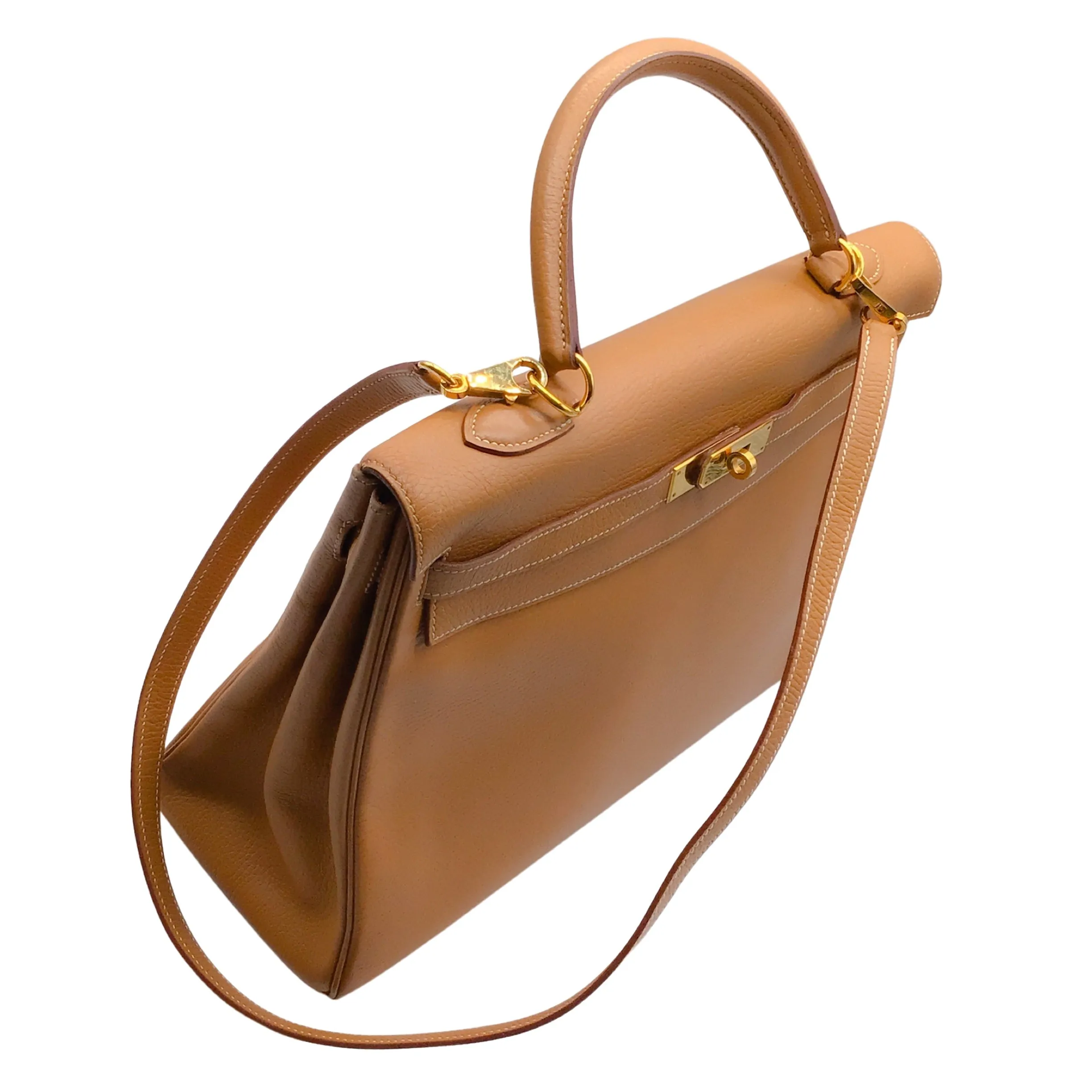 Hermès Kelly 35 Clemence Tan Leather Satchel