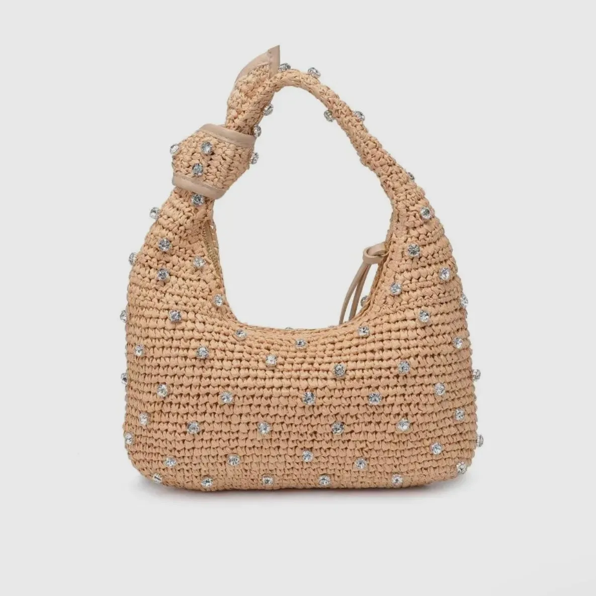 Jessa Straw with Rhinestones Hobo Bag