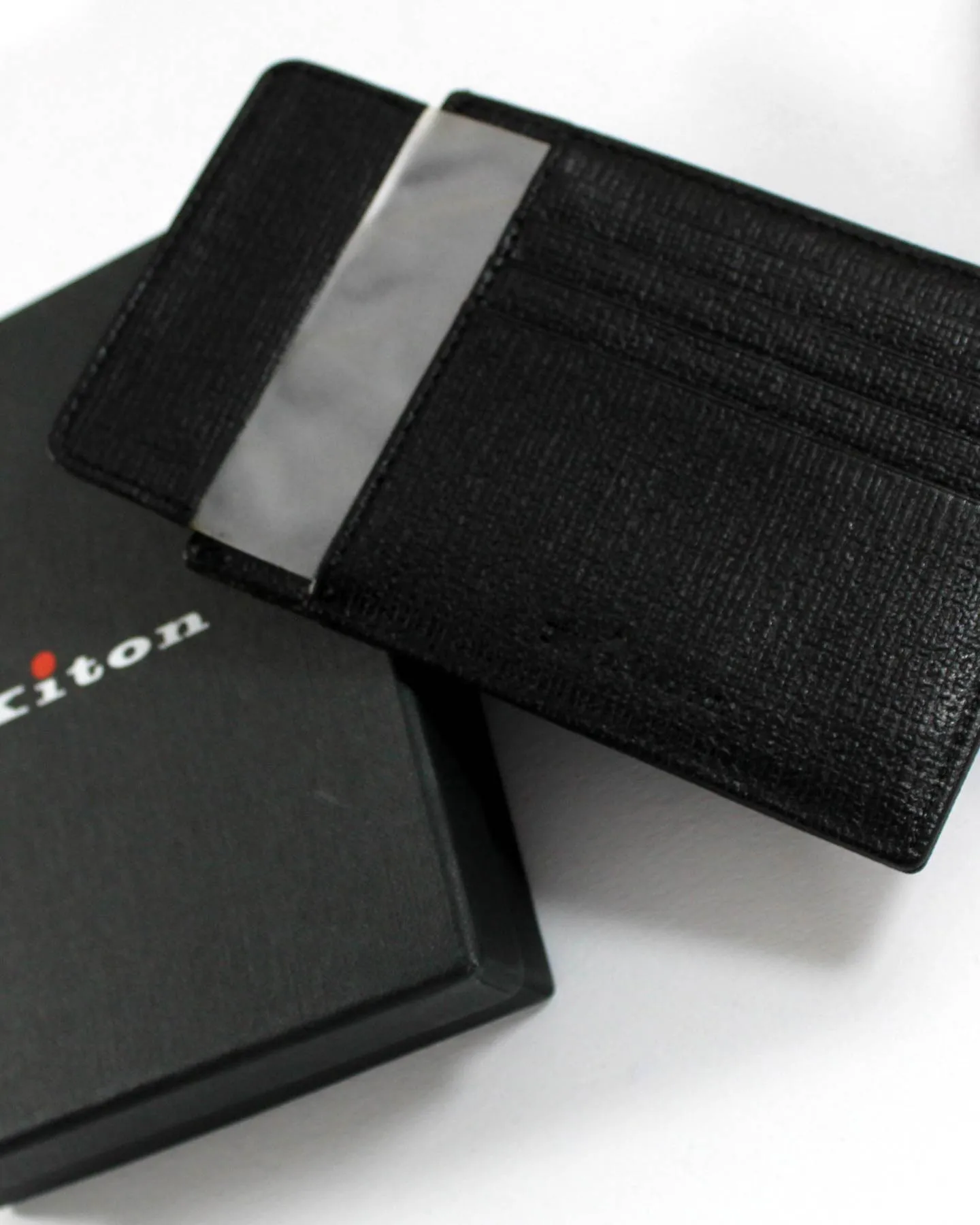 Kiton Men Credit Card Holder - Black Grain Leather Wallet