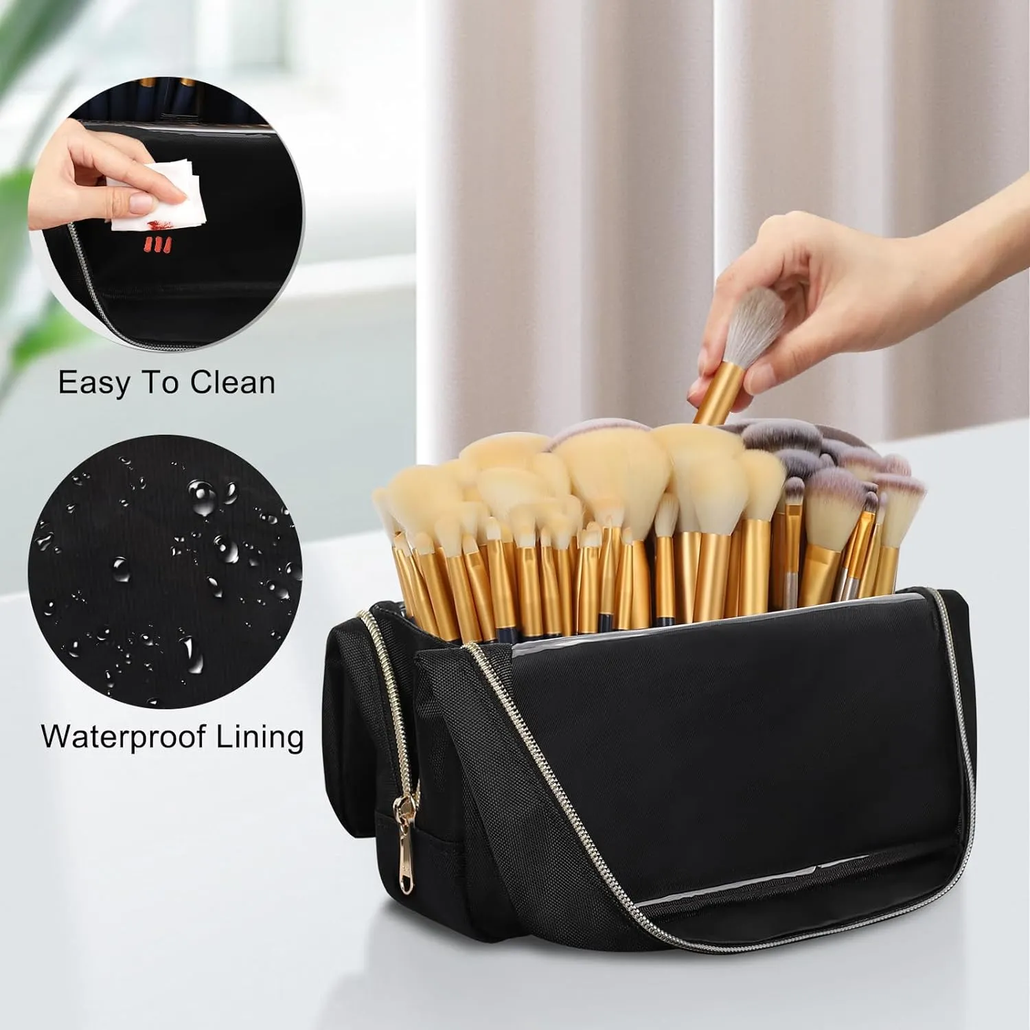 Large Capacity Foldable Travel Makeup Brushes Case Makeup Bag with Detachable Dividers