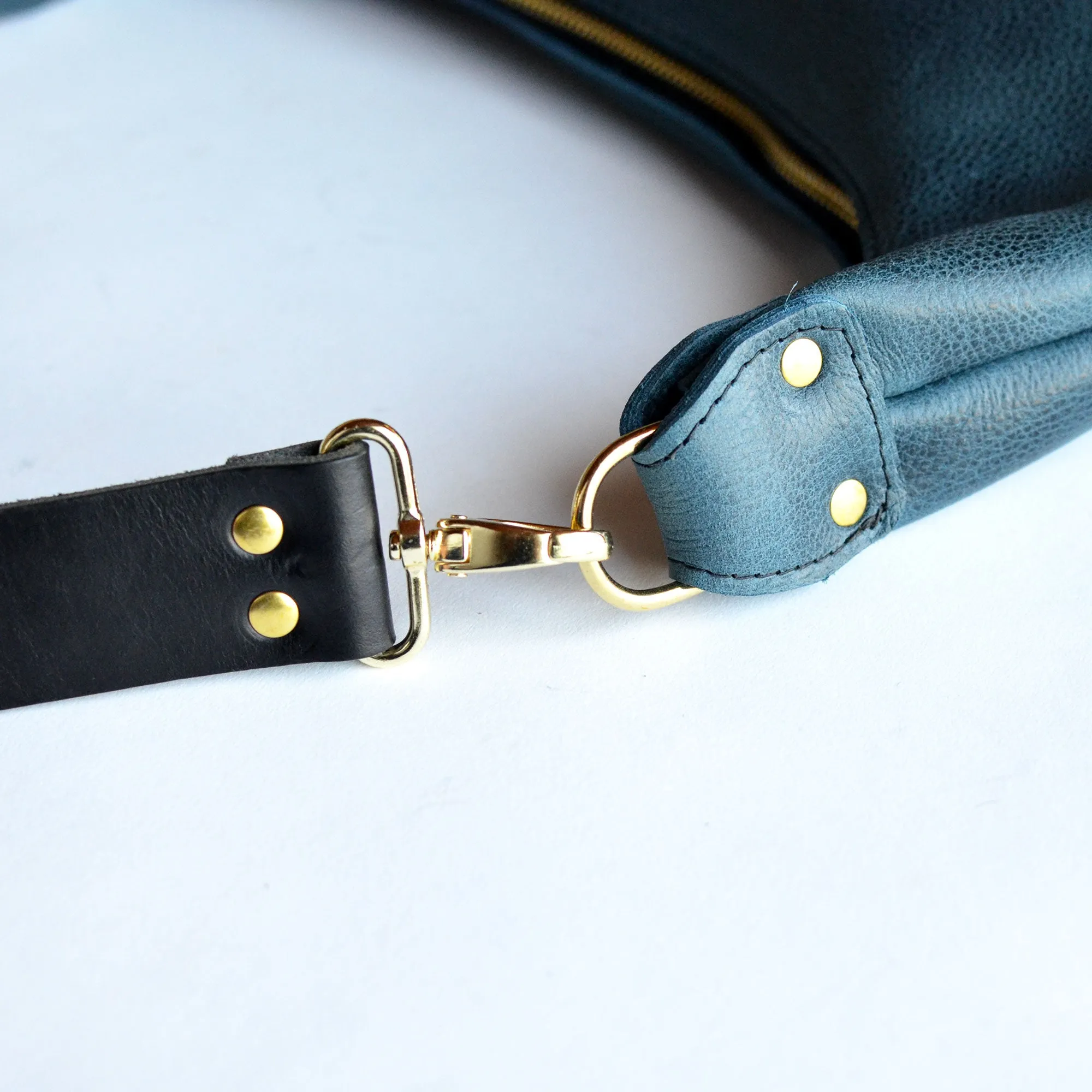 Leather HOBO Crossbody Bag - Navy Blue Leather