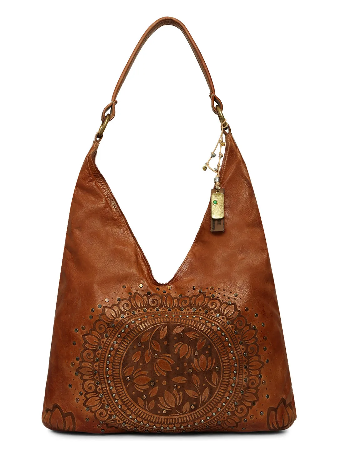 Luminosa: Metallic Effect With Flower Cut Leather Shoulder/ Hobo Bag