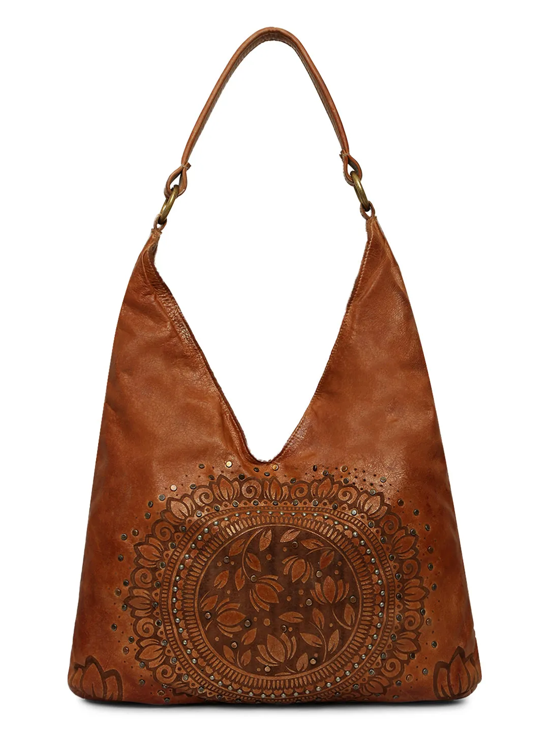 Luminosa: Metallic Effect With Flower Cut Leather Shoulder/ Hobo Bag