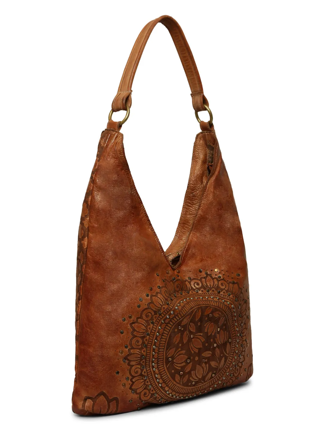 Luminosa: Metallic Effect With Flower Cut Leather Shoulder/ Hobo Bag