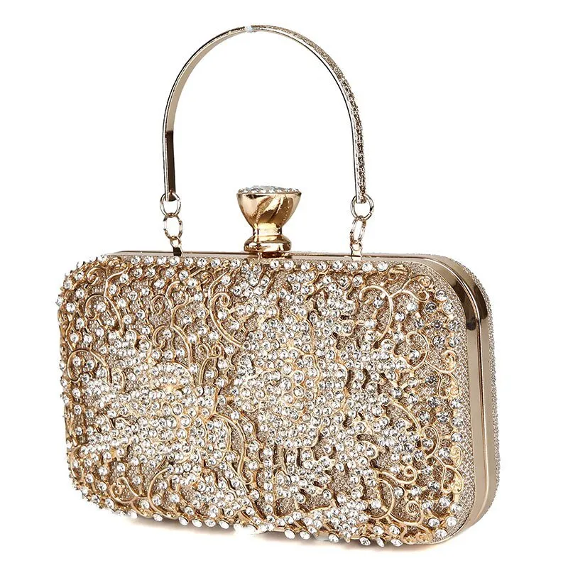 Luxy Moon Diamond Flower Evening Purse Minaudiere Clutch Bag with Handle