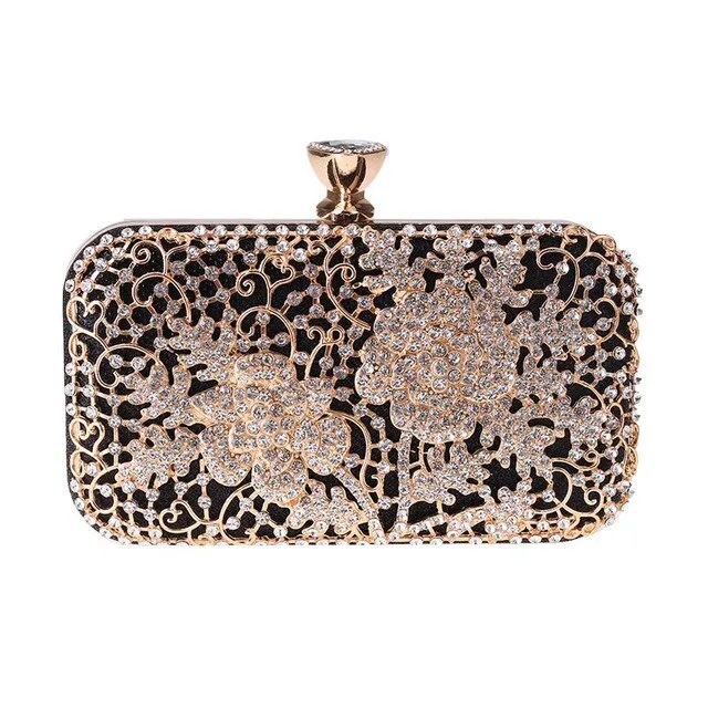 Luxy Moon Diamond Flower Evening Purse Minaudiere Clutch Bag with Handle