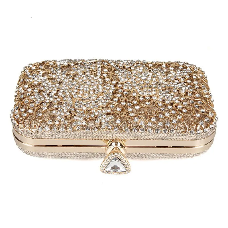 Luxy Moon Diamond Flower Evening Purse Minaudiere Clutch Bag with Handle